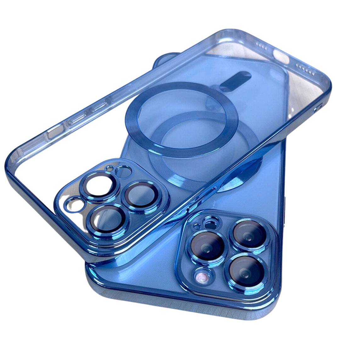 iPhone 11 Pro Max Phone Case - Clear & Dark Blue with Camera Cover