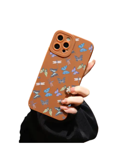 iPhone 13 Pro Max Phone Case - Burnt Peach with Butterflies Graphic