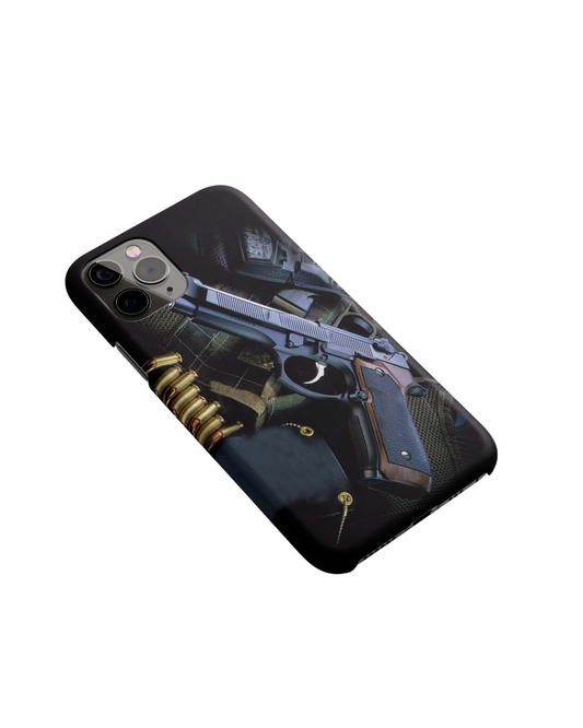 iPhone 13 Pro Phone Case - Black with Gun Graphics