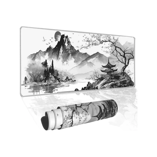 Gaming Mouse Pad - B&W Sakura Tree Pattern