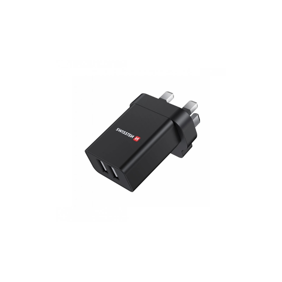 Swissten Dual USB-A Port Charging Plug in Black 2.1A