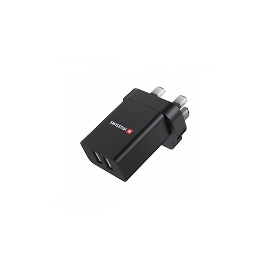 Swissten Dual USB-A Port Charging Plug in Black 2.1A