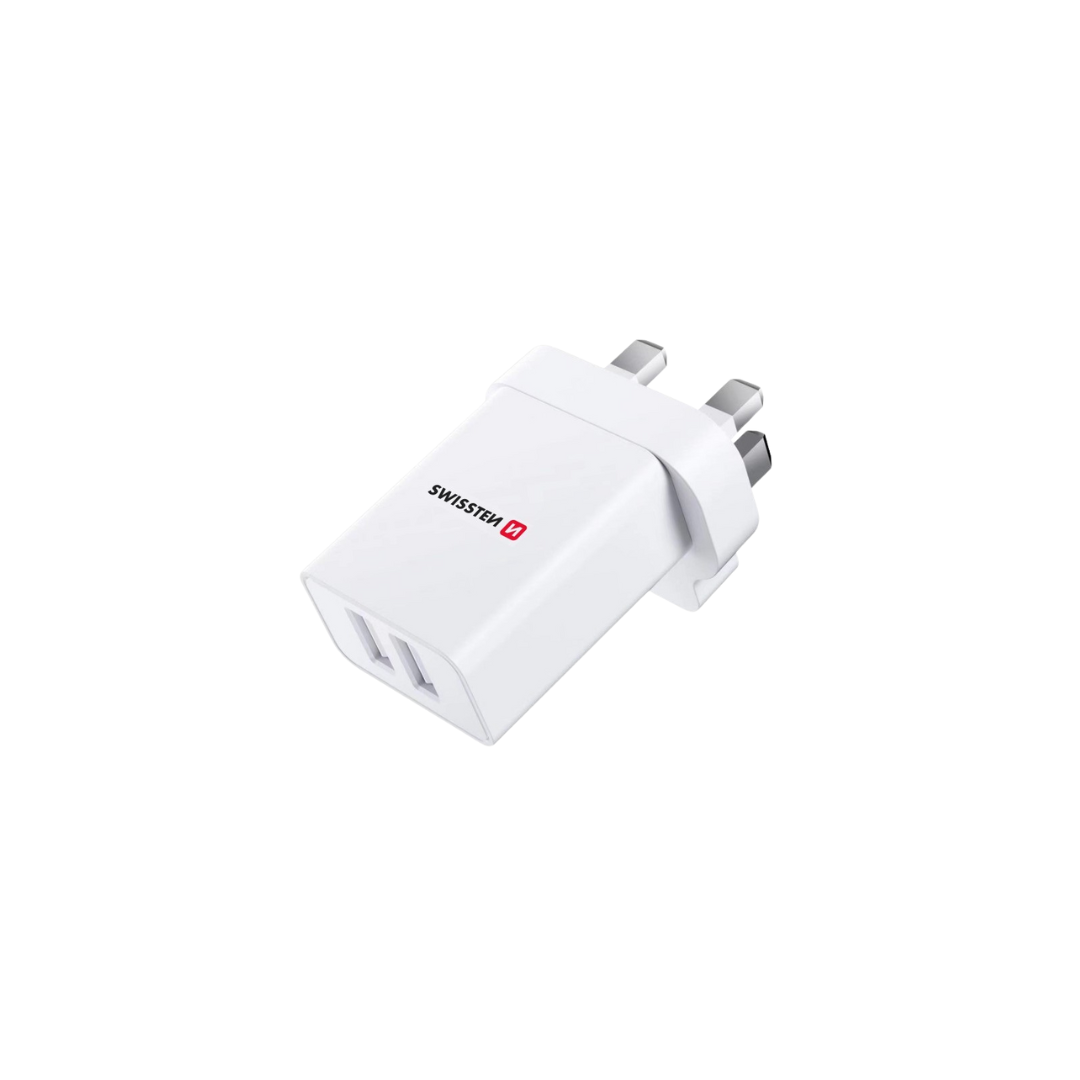 Swissten Dual USB-A Port Charging Plug in White 2.1A