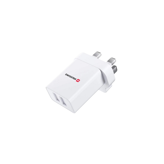 Swissten Dual USB-A Port Charging Plug in White 2.1A