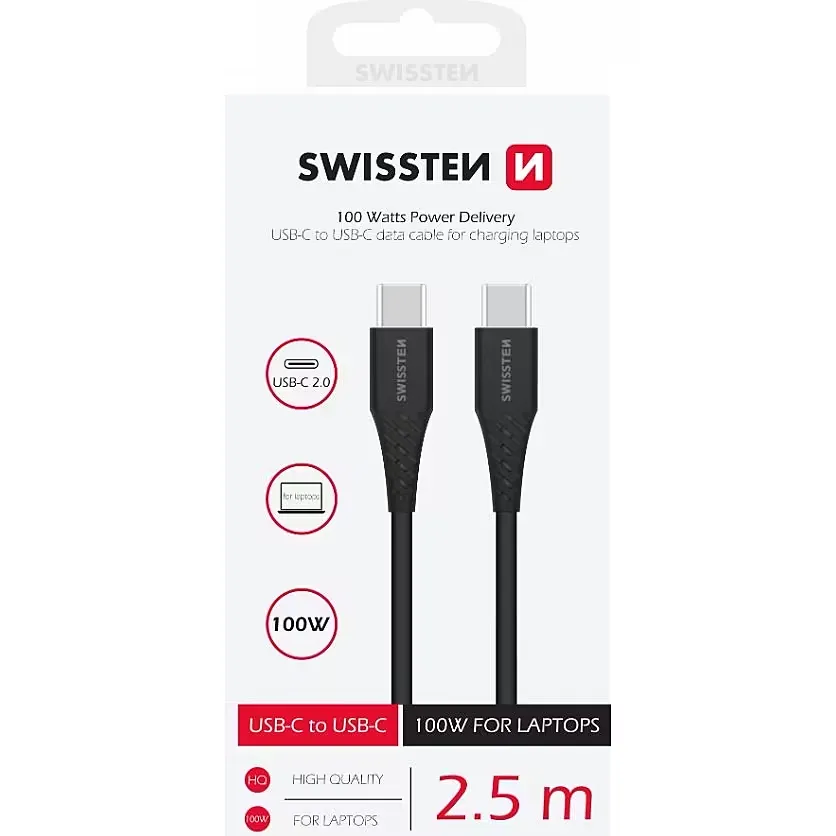 [8595217487116] 2.5M USB-C to USB-C 100W Power Delivery Charging Cable - Swissten