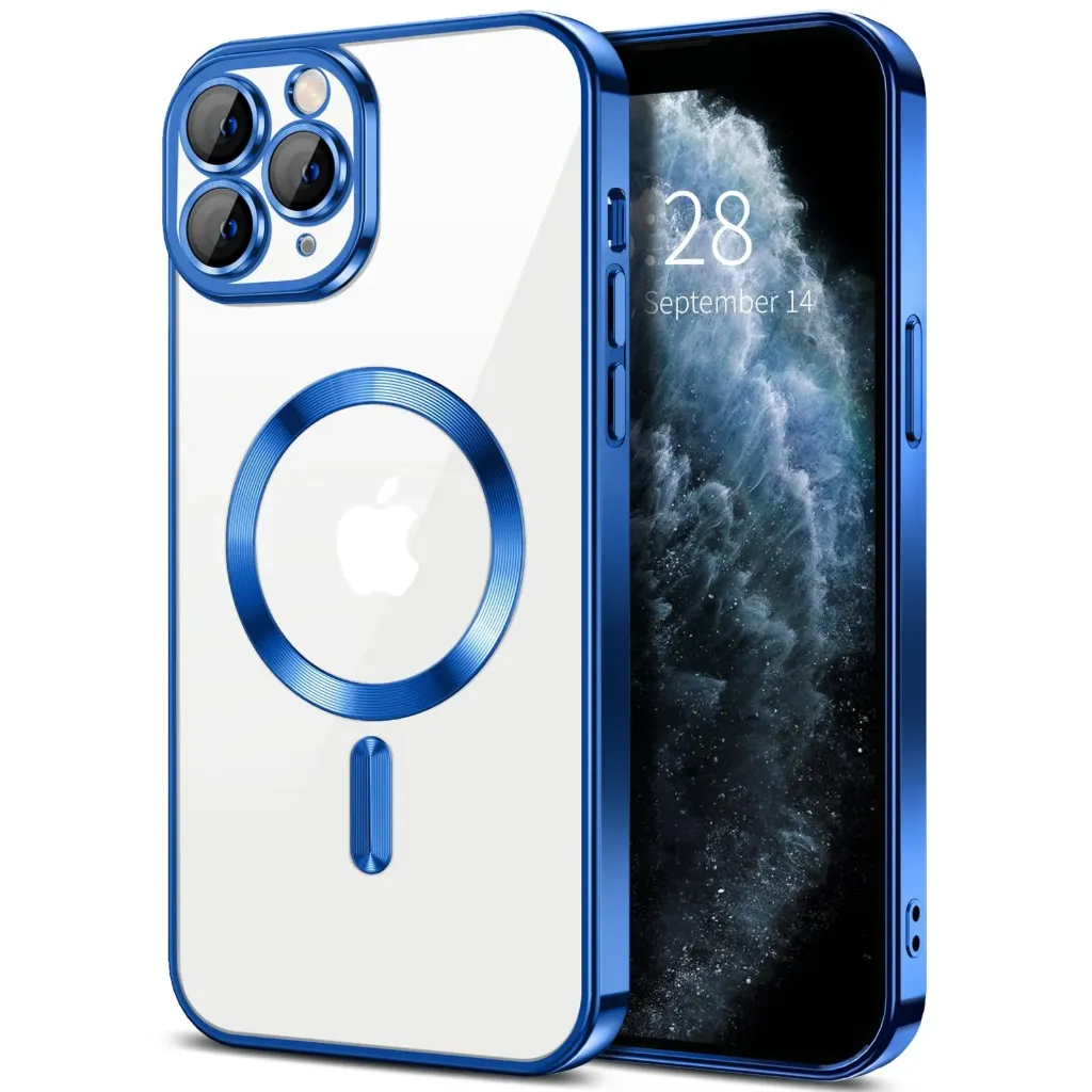 iPhone 11 Pro Max Phone Case - Clear & Dark Blue with Camera Cover