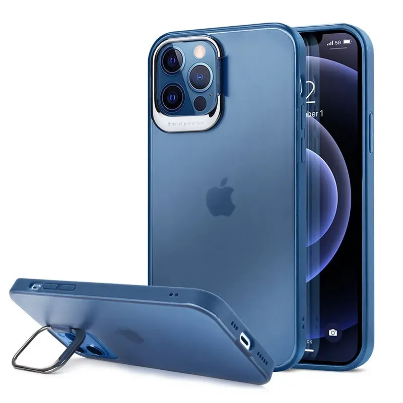 [10593] iPhone 12 Pro Max Phone Case - Dark Blue with Chrome Camera Cover