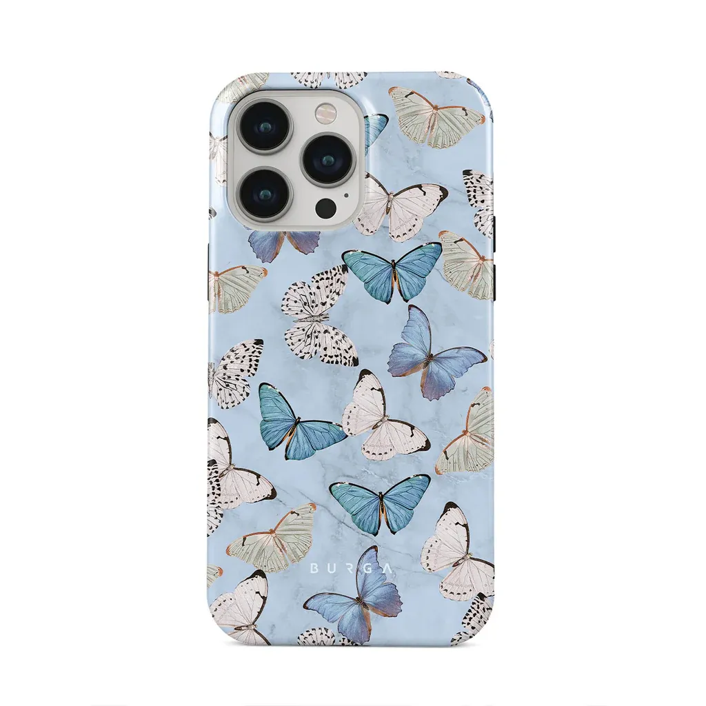 [10549] iPhone 13 Phone Case - Light Blue Butterflies