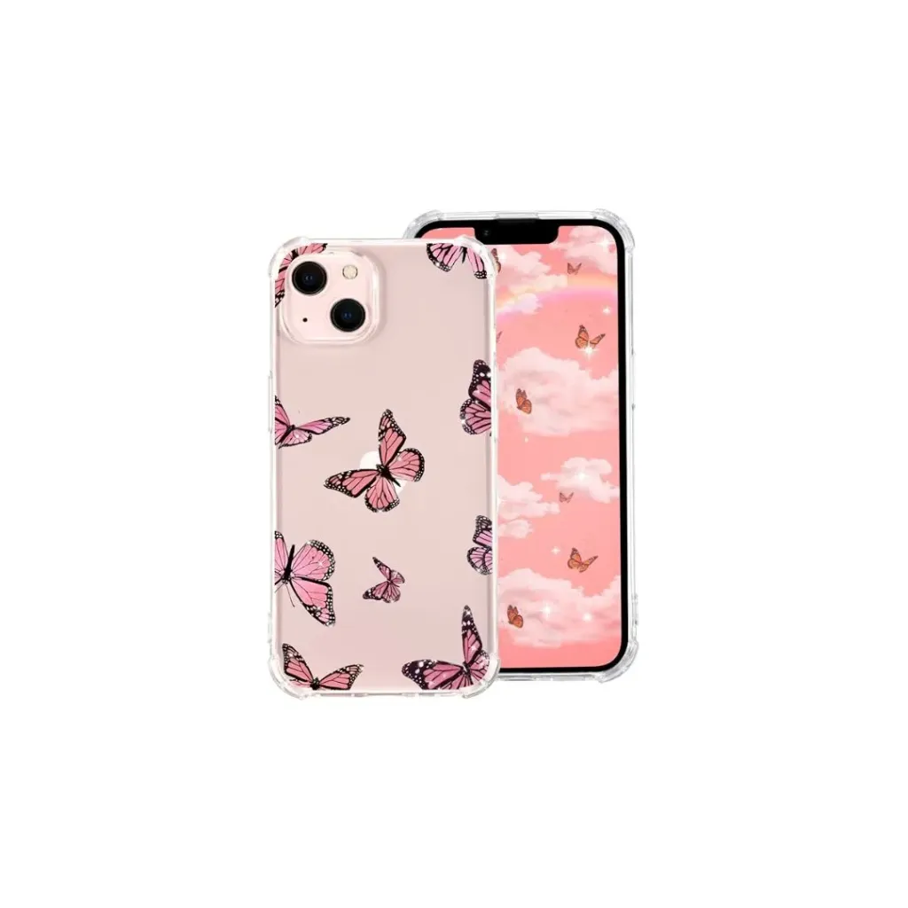 [8214628155208] iPhone 13 Pro Max Phone Case - Burnt Peach with Butterflies Graphic