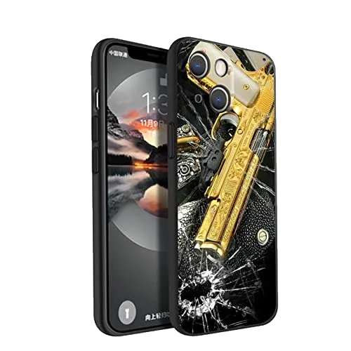 [10527] iPhone 13 Pro Phone Case - Black with Gun Graphics