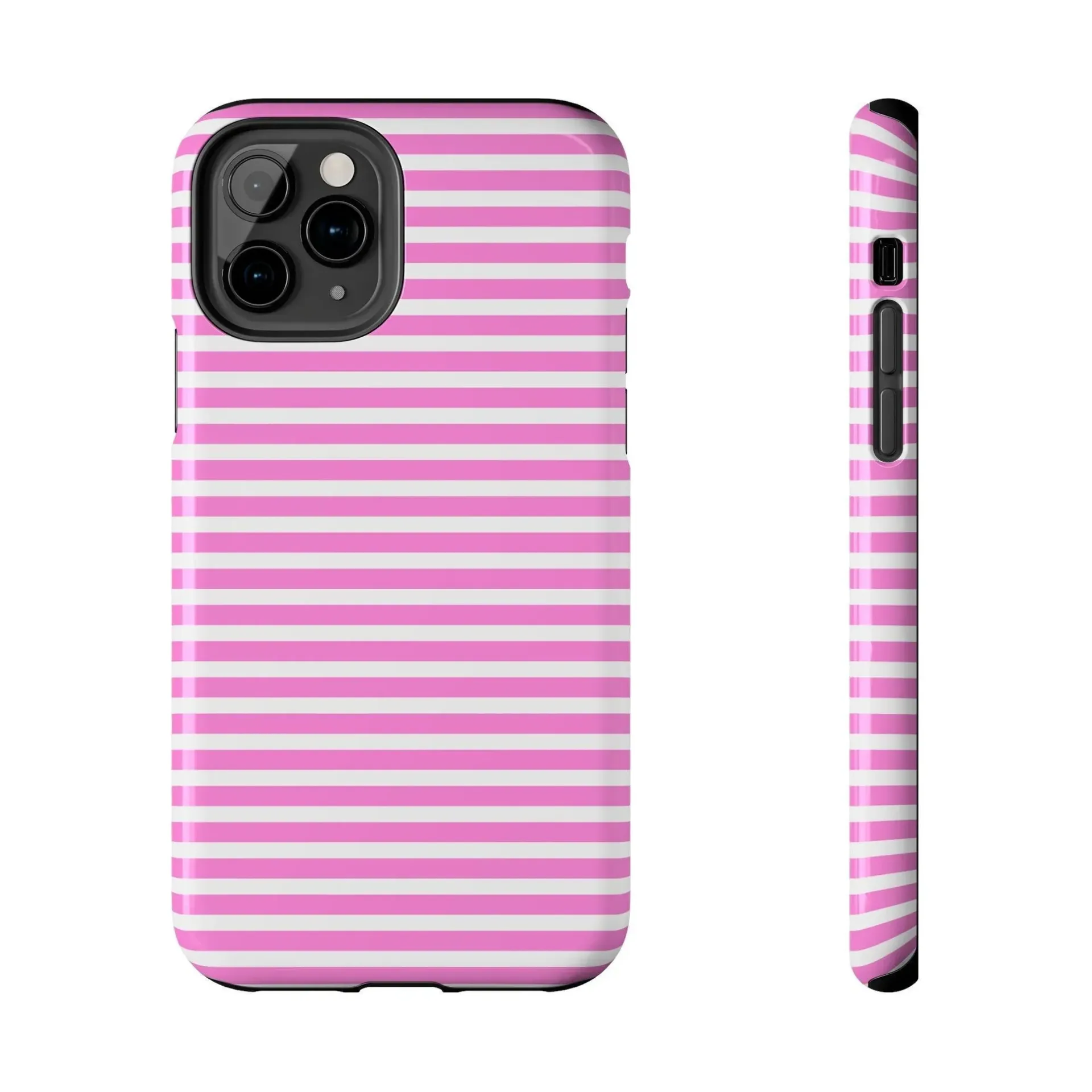 [10531] iPhone 13 Pro Phone Case - Pink & White Stripes