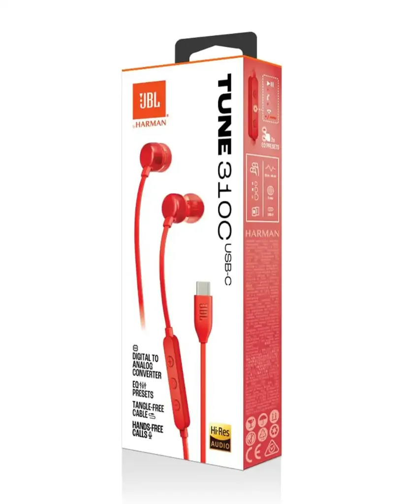 [1200130011177] JBL Tune 310C | USB-C Wired Earbuds in Red