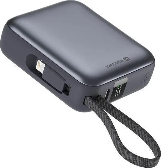 [8595217490581] Swissten 10,000mAh Powerbank with Built in Cables in Silver