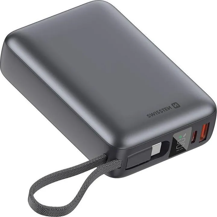 [8595217484795] Swissten 20,000mAh Powerbank with Built-In Cables