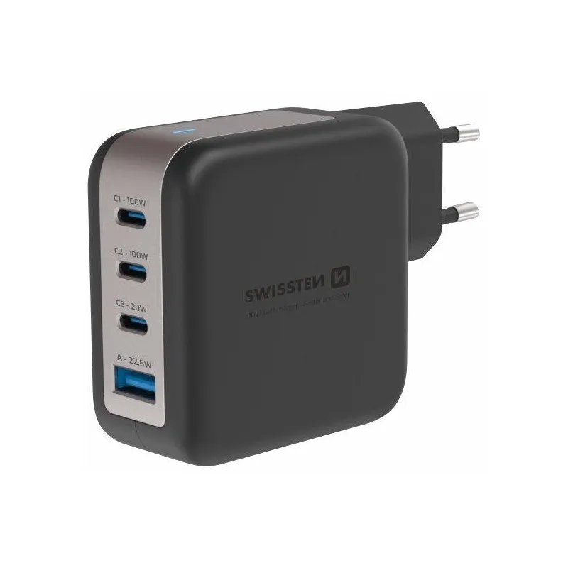[8595217488342] Swissten GaN 3xUSB-C, 1xUSB-A 100W Charging Plug