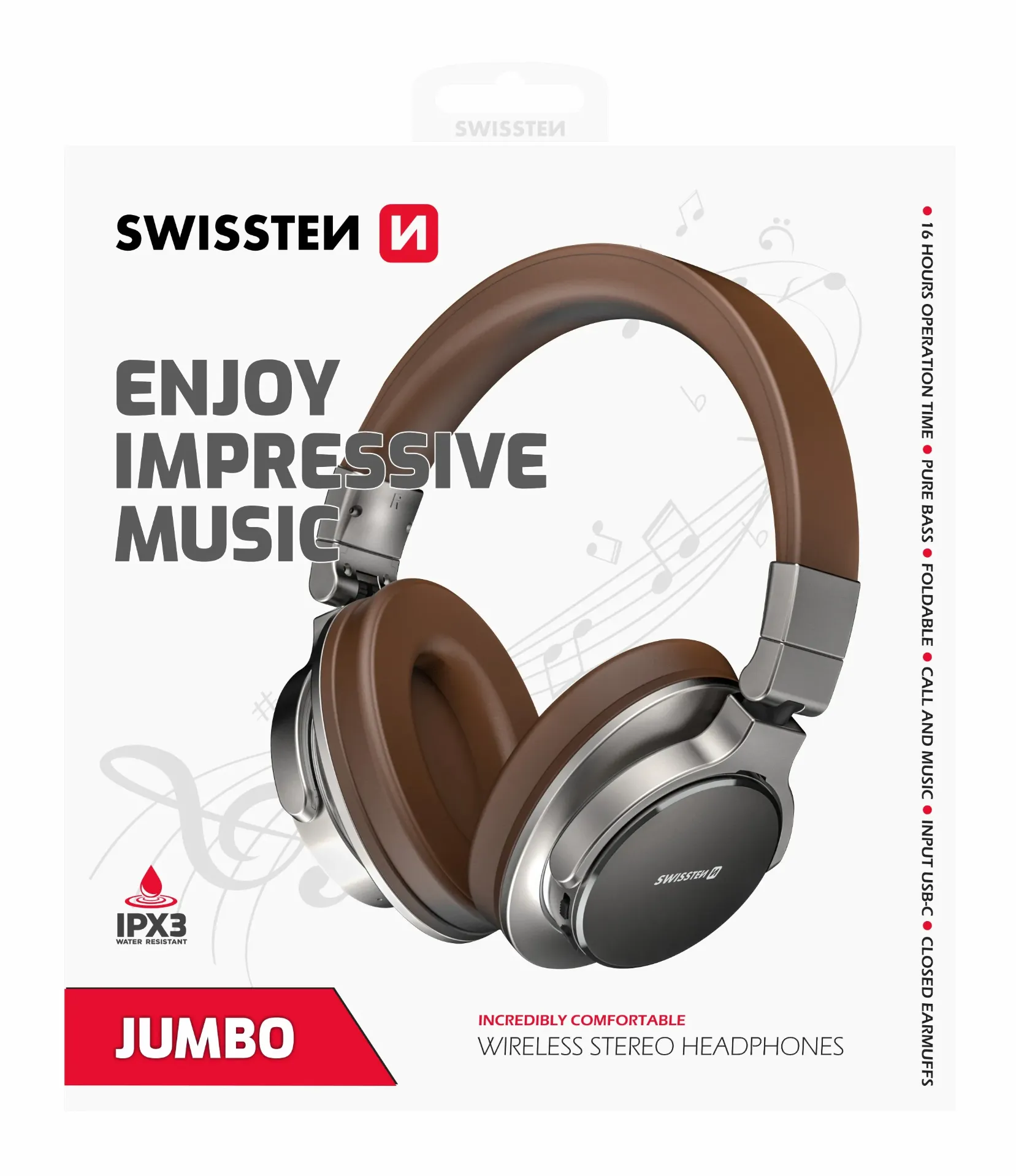 Swissten Jumbo Wireless Stereo Headphones (Brown)