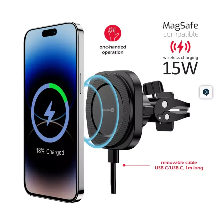 Swissten MagStick Compact Car Phone Holder w/ Wireless Charging