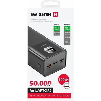 Swissten Power Line PowerBank 50,000 Mah For Laptops 100w Power Delivery | Black
