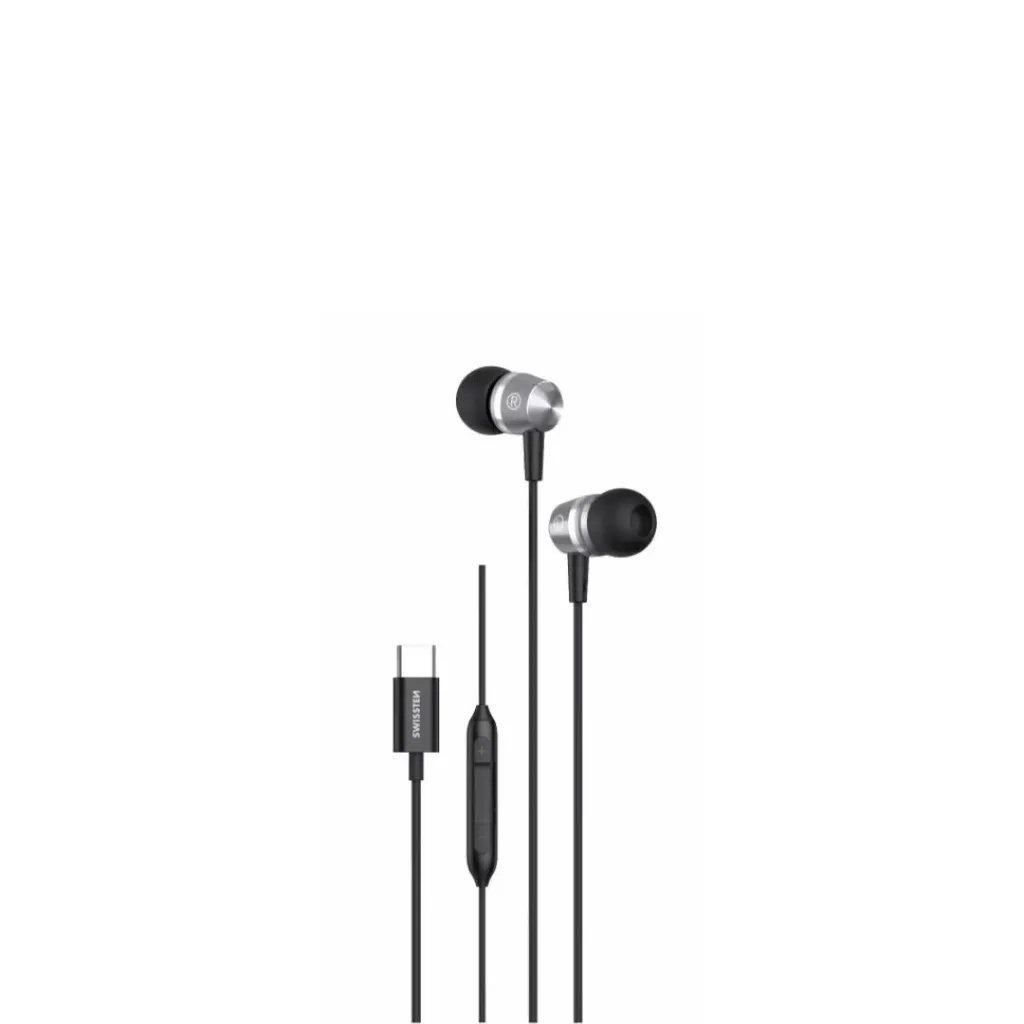 Swissten USB-C Earphones in Metallic Black