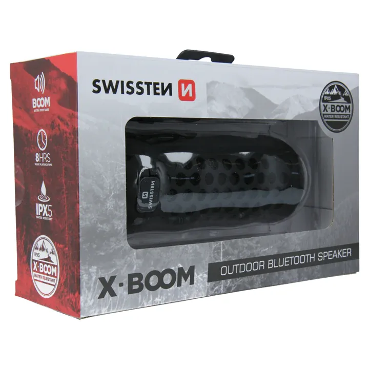 [8595217450028] Swissten X-Boom Bluetooth Speaker - IPX5 Waterproof - Black